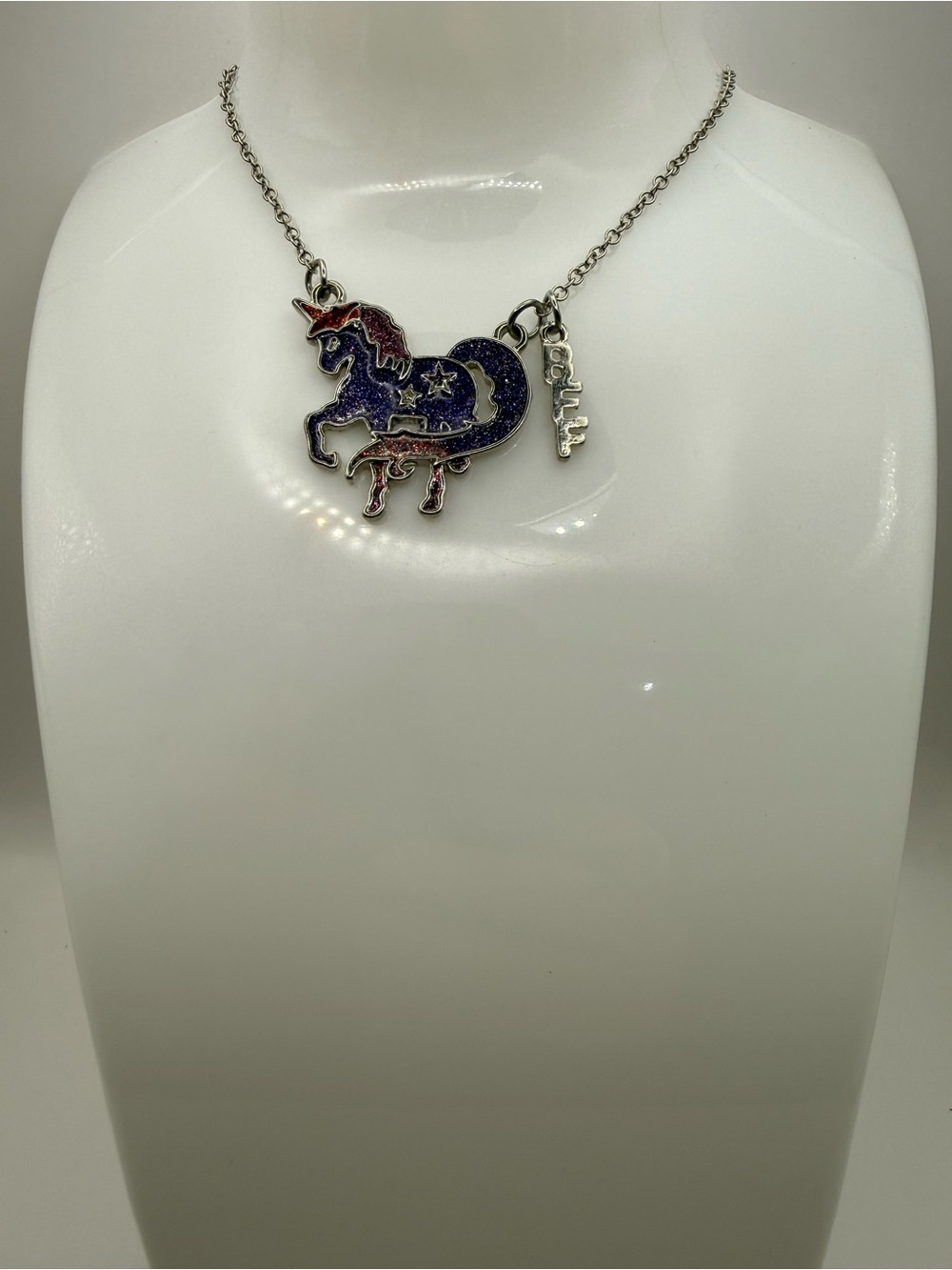 Women's Claire's Aqua Blue and Purple Glitter Silver-Tone Necklace Unicorn BFF